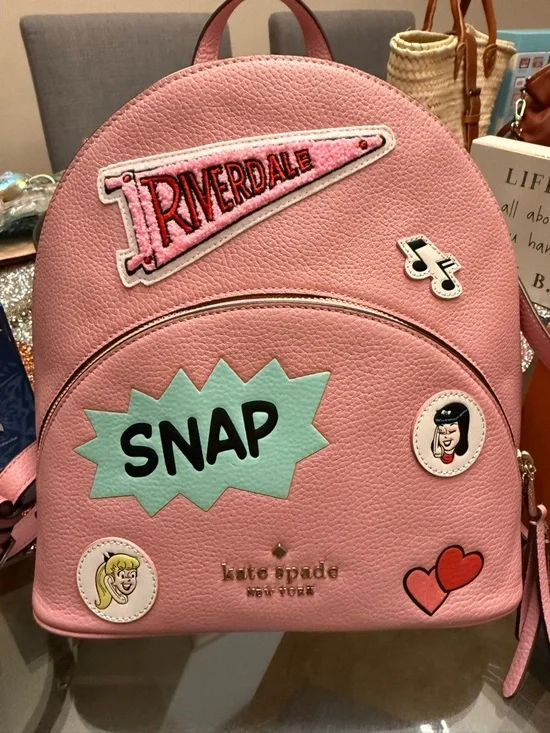 kate spade pink Riverdale backpack with mint SNAP patch and playful decals - Picture 7 of 7